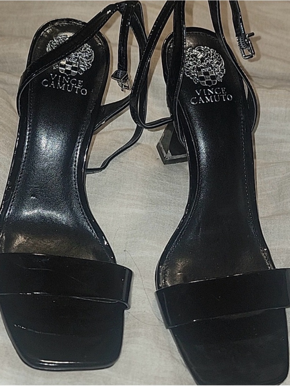Vince Camuto Black Patent Strappy Square-Toe Heels